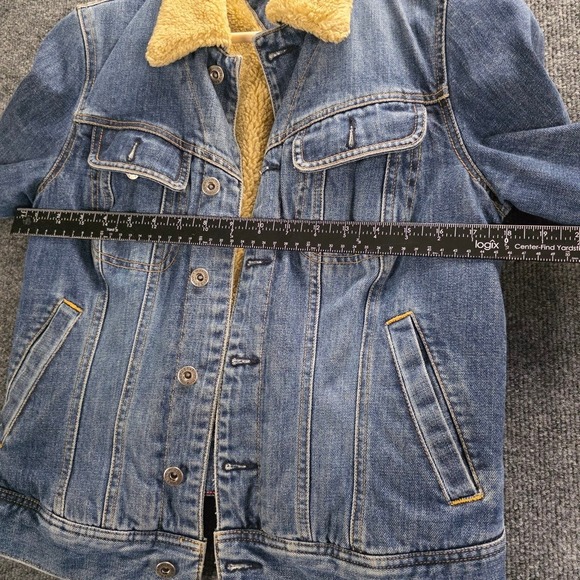 Tommy Hilfiger Vintage Style Sherpa Denim Jacket Women M Blue Trucker Turkey 90s - Picture 12 of 14